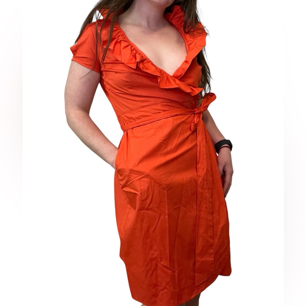 Elizabeth McKay Scotland Ruffled Wrap Dress Size 4 Orange - Picture 3 of 11